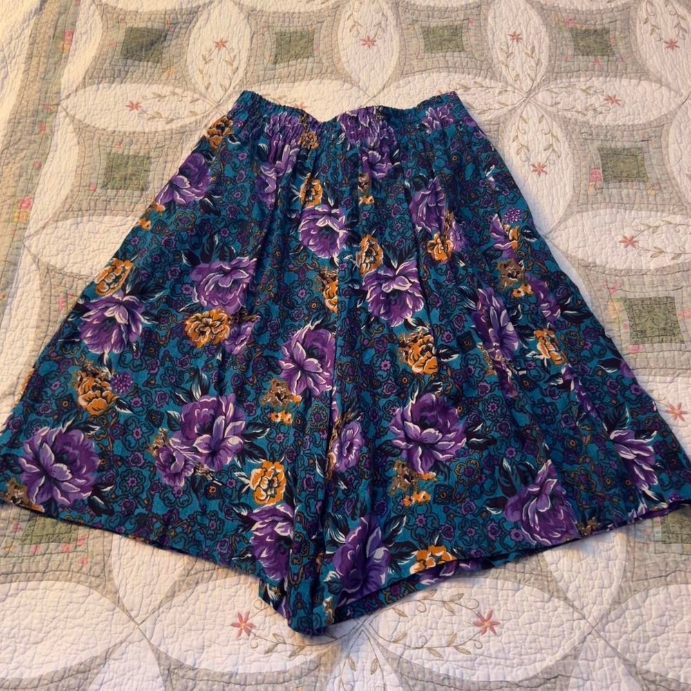 Vintage 80s SK & Company Rayon‎ Floral Culotte Skort Shorts Boho Womens Size 8